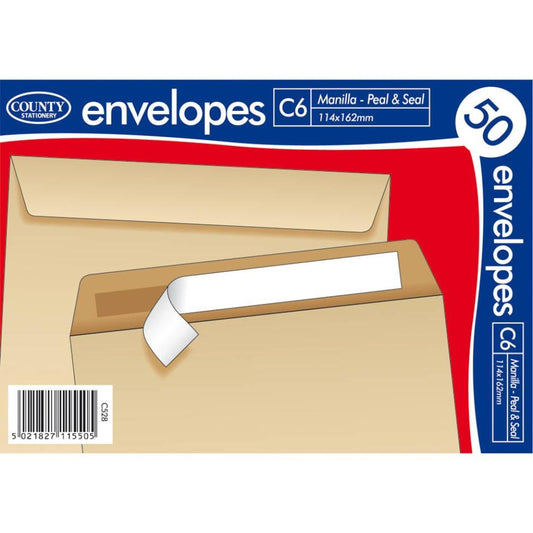 Pack of 50 C6 Peel & Seal Manilla Envelopes