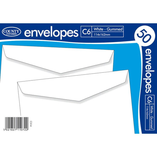 Pack of 50 C6 White Gummed Envelopes